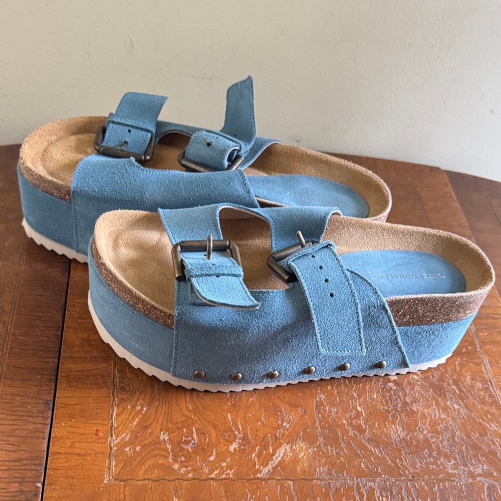 INTENTIONALLY BLANK Blue Suede Platform Sandals